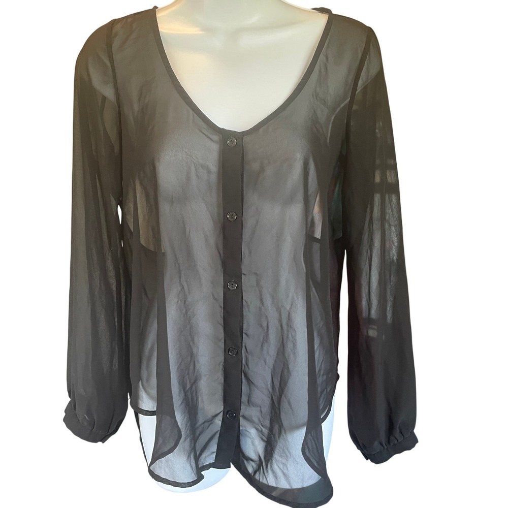 Womens Dark Romantic Whimsigoth Sheer Cut Out Blouse Small Goth Edgy Mesh Button